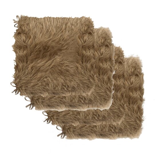 Luxe Home Decor Laredo Faux Sheepskin Chair Pad | 4-Piece | Tan | 17"x17" - Picture 1 of 5